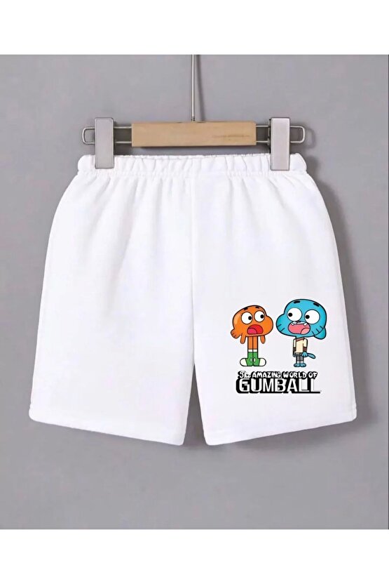 Kadın Beli Lastikli Baskılı Mini Şort - Beyaz