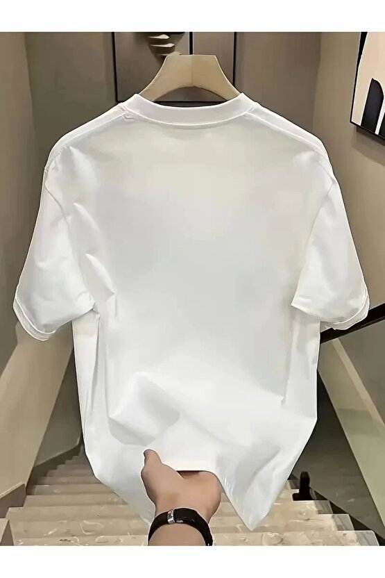 Day One Baskılı Oversize Bisiklet Yaka T-shirt - Beyaz