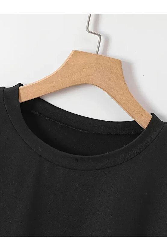 201 Penye Compack New York Baskılı Oversize Kısa Kol Bisiklet Yaka T-shirt - Siyah