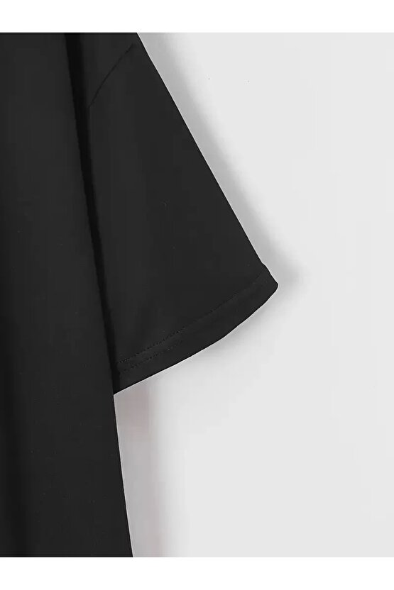 201 Penye Compack New York Baskılı Oversize Kısa Kol Bisiklet Yaka T-shirt - Siyah