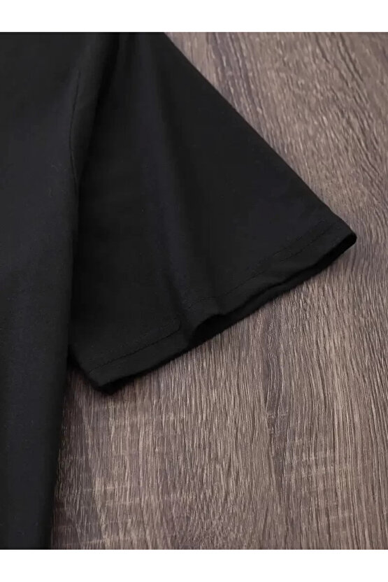 201 Penye Compack Baskılı Oversize Bisiklet Yaka m Kısa Kol Yazlık T-shirt - Siyah