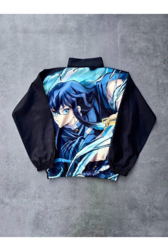 eyesof Fermuarlı Dijital Baskılı Rüzgarlık - Siyah