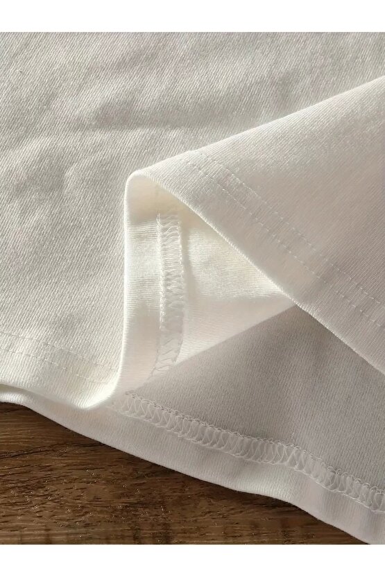 201 Penye Compack Baskılı Oversize Bisiklet Yaka Kısa Kol Yazlık T-shirt - Beyaz