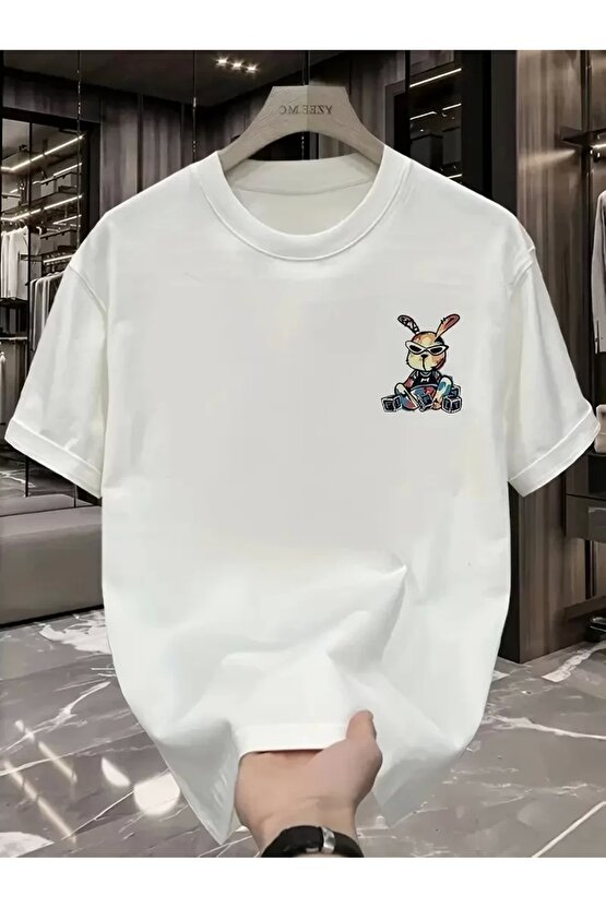 Tavşan Baskılı Oversize Kısa Kollu Tişört