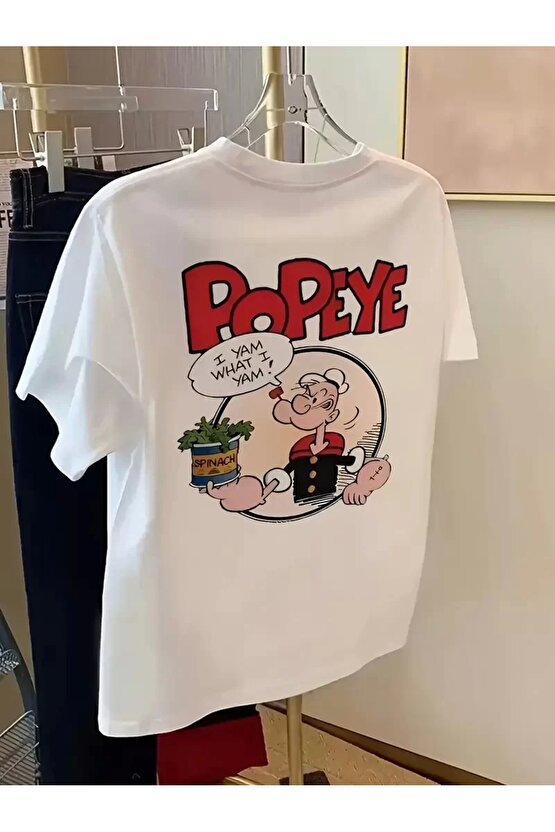 Erkek Oversize Tişörtü Popeye the Sailor Retro Vintage Ispanak | Hediye olarak idealdir, farklı boy