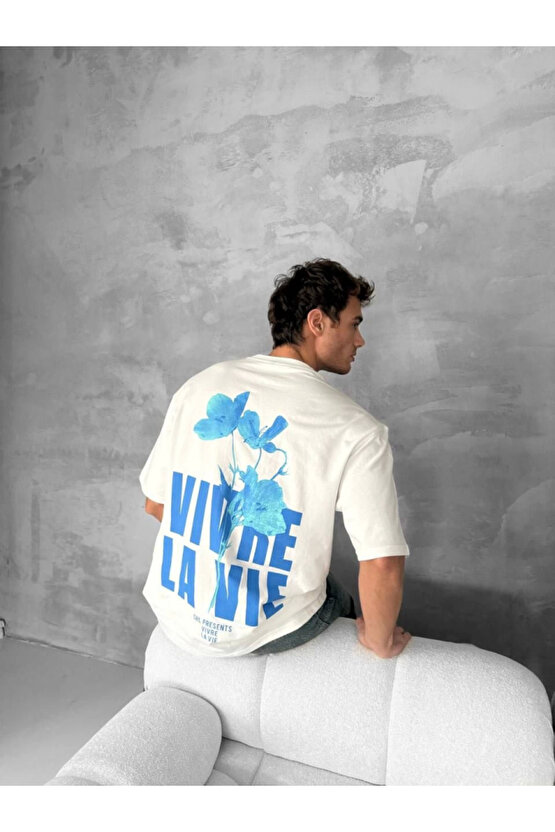 eyesof Ön Ve Arka Baskılı Oversize Bisiklet Yaka T-shirt- Beyaz