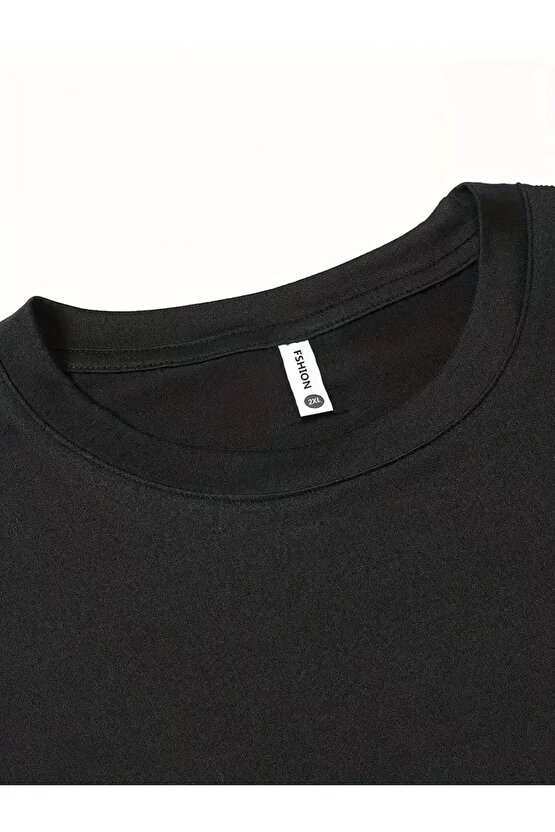 201 Penye Compack Baskılı Oversize Bisiklet Yaka Kısa Kol T-shirt - Siyah