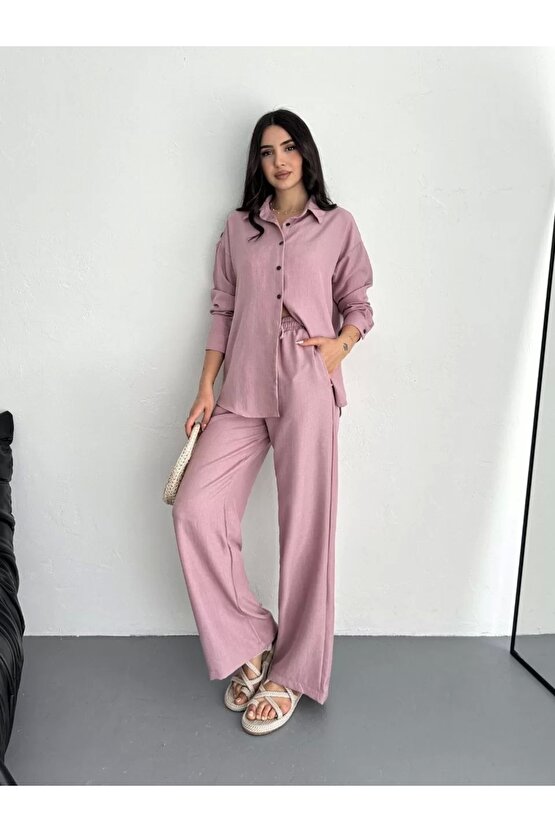Gömlek Pantolon ikili Takım - Toz Pembe