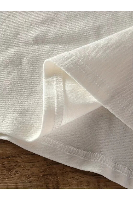 Brooklyn Harf Baskılı Düşük Omuzlu T-shirt, Rahat Kısa Kollu Bol T-shirt, Kadın Giyim - Beyaz