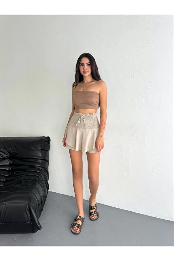 Ayrobin Şortlu Etek - Bej