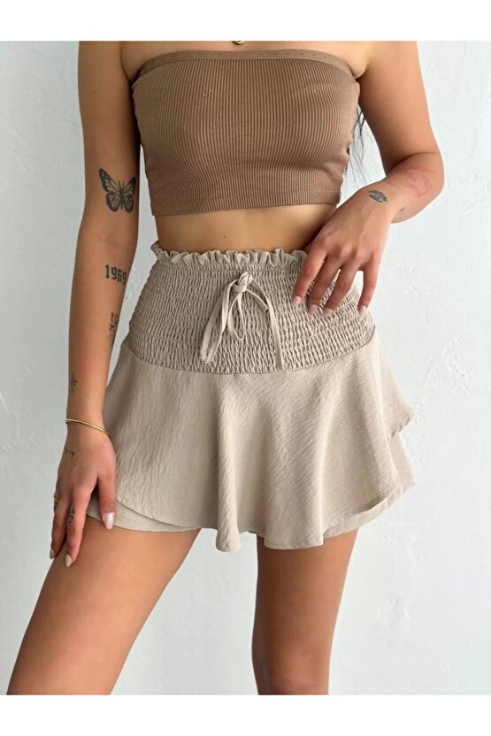 Ayrobin Şortlu Etek - Bej