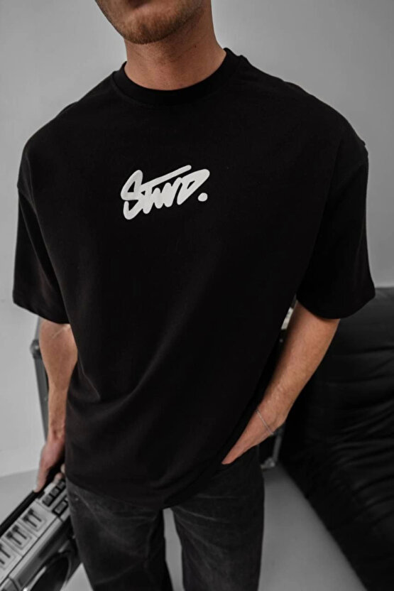 eyesof Erkek Baskılı Oversize T-shirt - Siyah