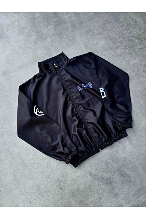 eyesof Fermuarlı Dijital Baskılı Rüzgarlık - Siyah