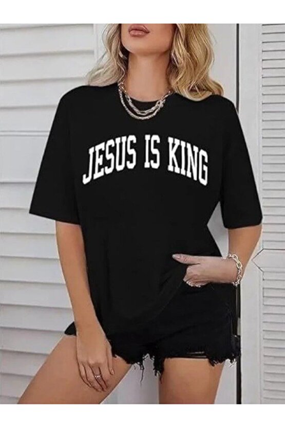 Kadın Bisiklet Yaka Kısa Kol Baskılı T-shirt - Siyah