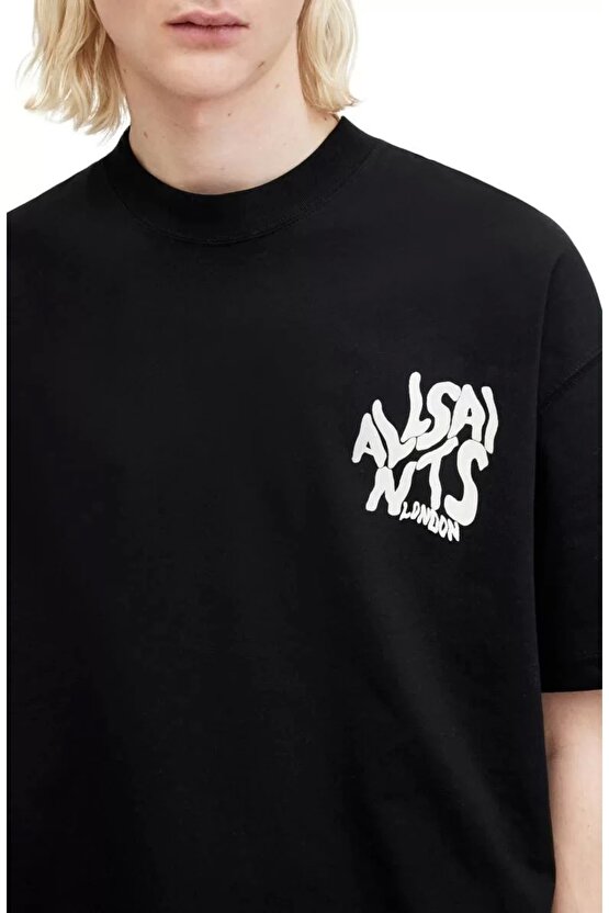 Erkek Baskılı Oversize T-shirt - Siyah