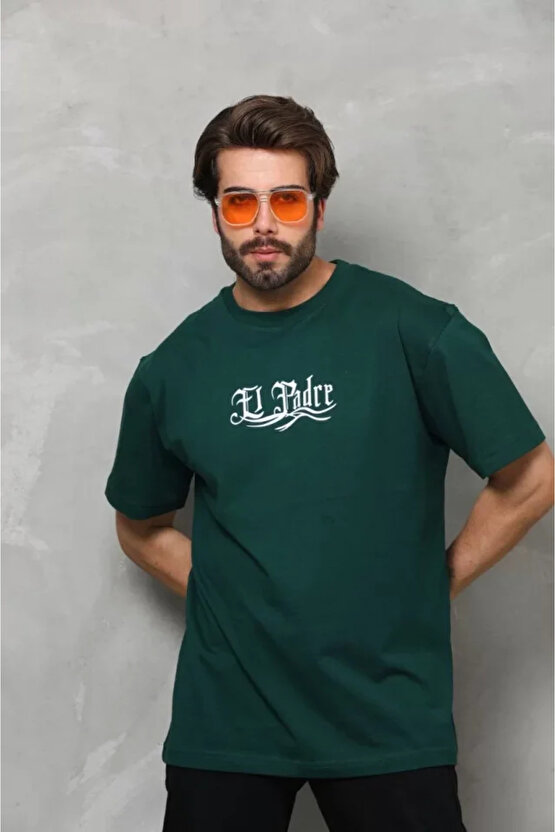 eyesof Unisex Bisiklet Yaka Baskılı Oversize T-Shirt - Yeşil