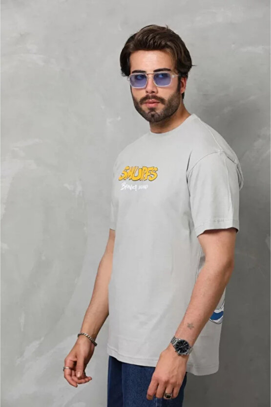 eyesof Unisex Basic Bisiklet Yaka Oversize T-Shirt - Gri