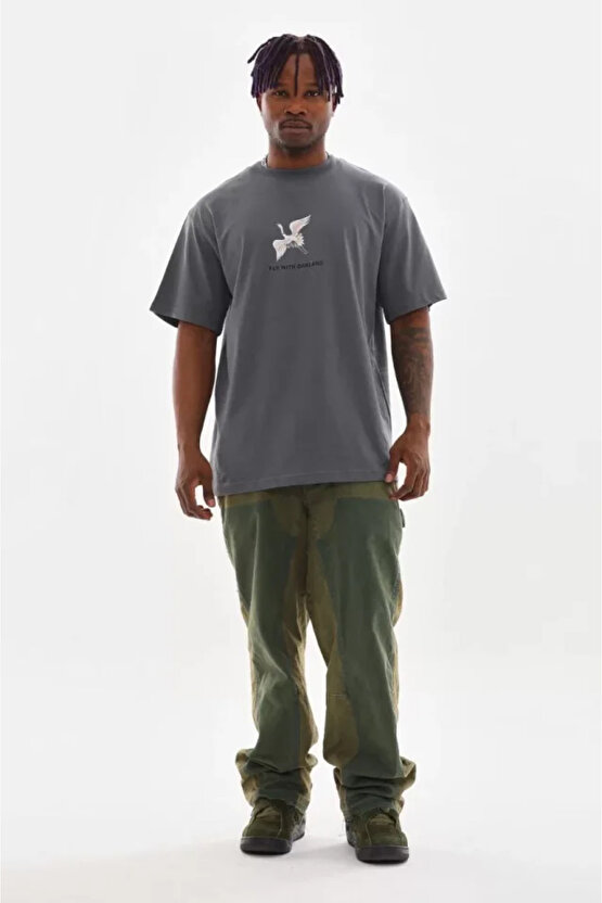 eyesof Unisex Baskılı Oversize T-Shirt - Füme