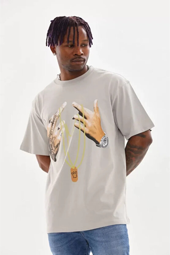 eyesof Unisex Baskılı Oversize T-Shirt - Gri