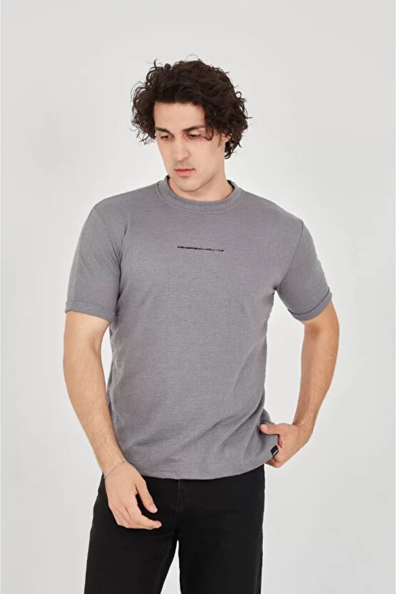 eyesof Unisex Jakar Kumaş Slim Fit T-Shirt - Boyalı Gri