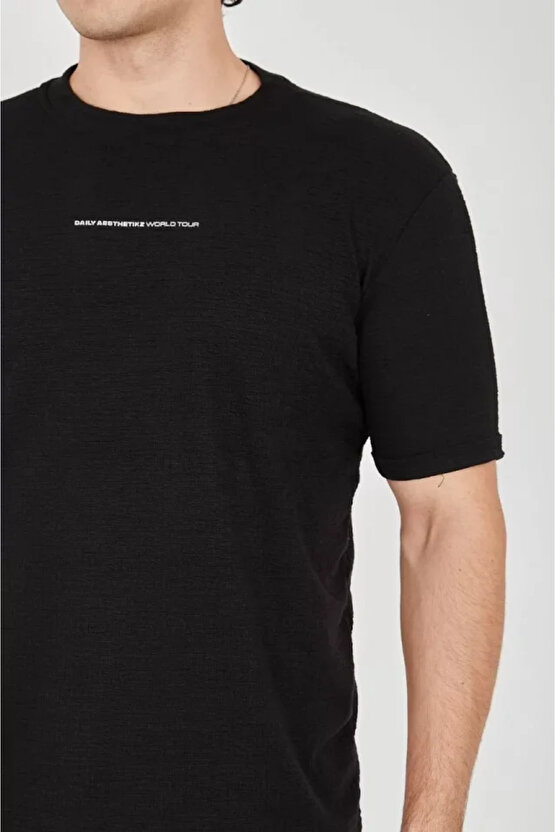 eyesof Unisex Jakar Kumaş Slim Fit T-Shirt - Siyah