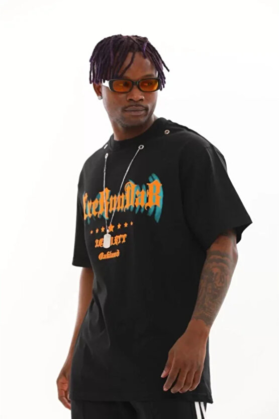 eyesof Unisex Oversize Kolye Dahil T-Shirt - Siyah