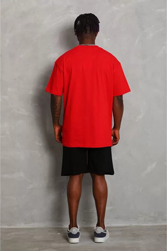 eyesof Unisex Oversize Düz Bisiklet Yaka T-Shirt - Kırmızı