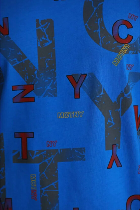 eyesof Unisex Baskılı Oversize T-Shirt - Mavi