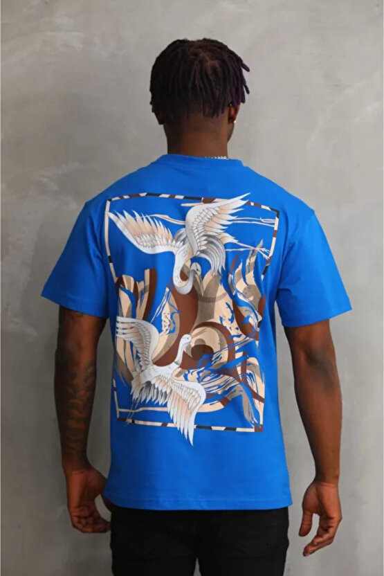 eyesof Unisex Baskılı Oversize T-Shirt - Mavi