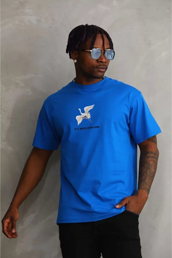 eyesof Unisex Baskılı Oversize T-Shirt - Mavi