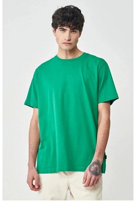 Erkek 241 Düz A Kalite Oversize T-shirt - Yeşil