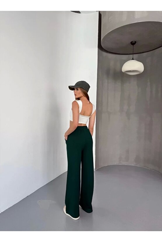 Osy Modal Yumuşak Dokulu Kumaş Nakış işlemeli Rahat Bol Paça Eşofman Pantalon - Yeşil