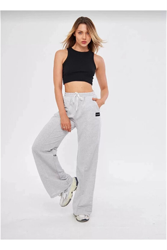 İki iplik Bol Paça Eşofman Pantalon - Gri