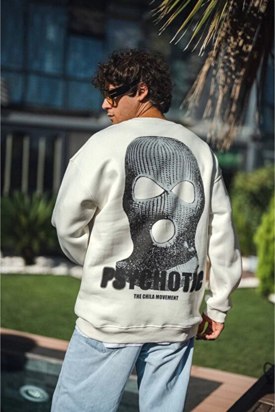 eyesof Kışlık Bisiklet Yaka Baskılı SweatShirt - Beyaz