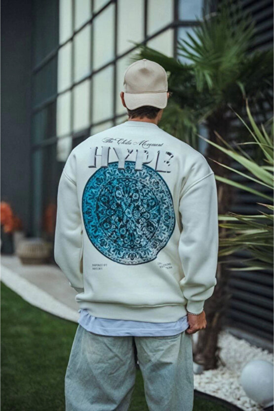 eyesof Üç İplik Bisiklet Yaka Baskılı SweatShirt - Beyaz