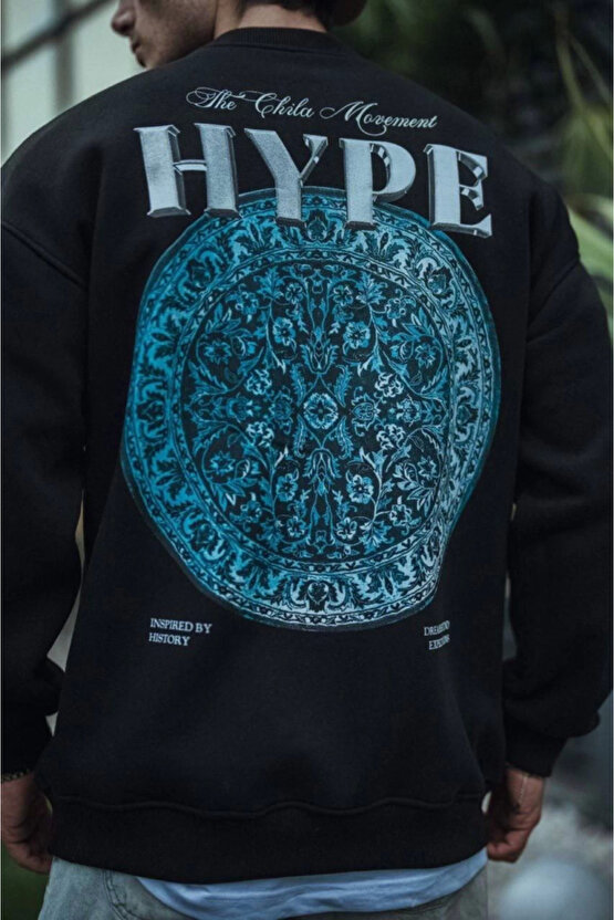 eyesof Üç İplik Bisiklet Yaka Baskılı SweatShirt - Siyah