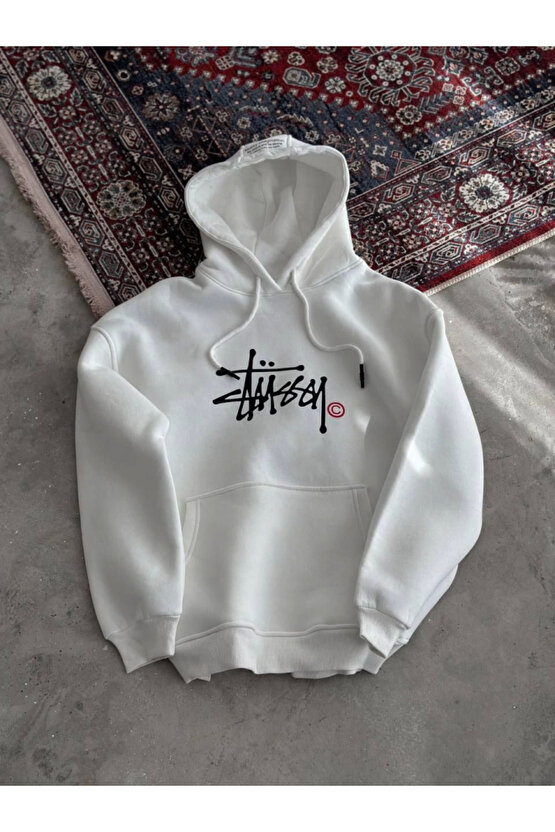 eyesof Üç İplik Kapşonlu Baskılı SweatShirt - Beyaz
