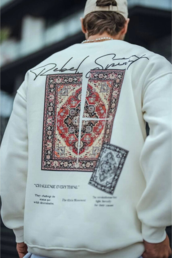 eyesof Uzun Kol Bisiklet Yaka Baskılı SweatShirt - Beyaz