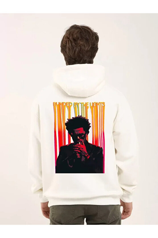 eyesof Unisex Baskılı Oversize Üç İplik Kapüşonlu Sweatshirt - Beyaz