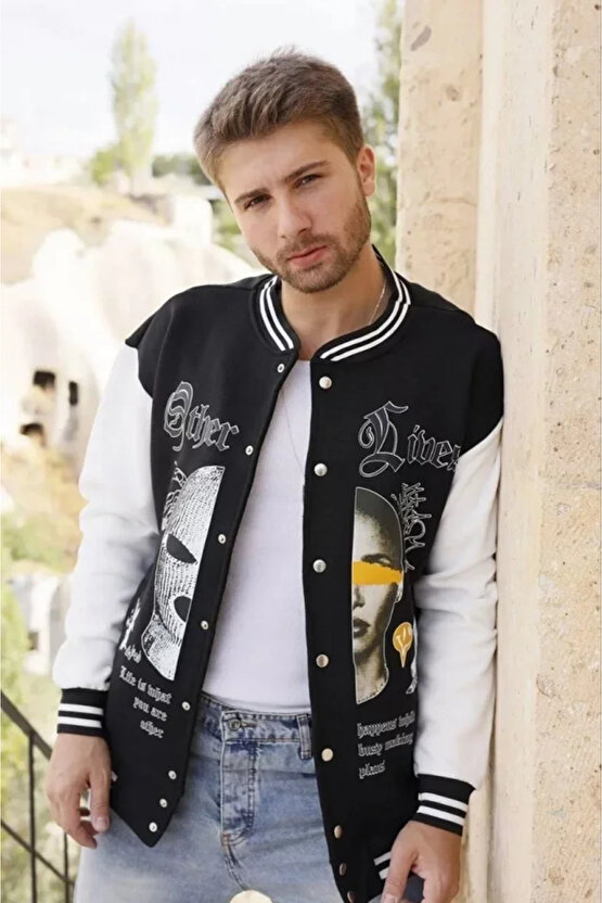 eyesof Erkek Oversize Kolej Ceket - Siyah