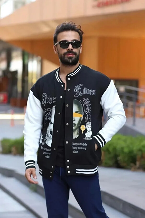 eyesof Erkek Oversize Kolej Ceket - Siyah