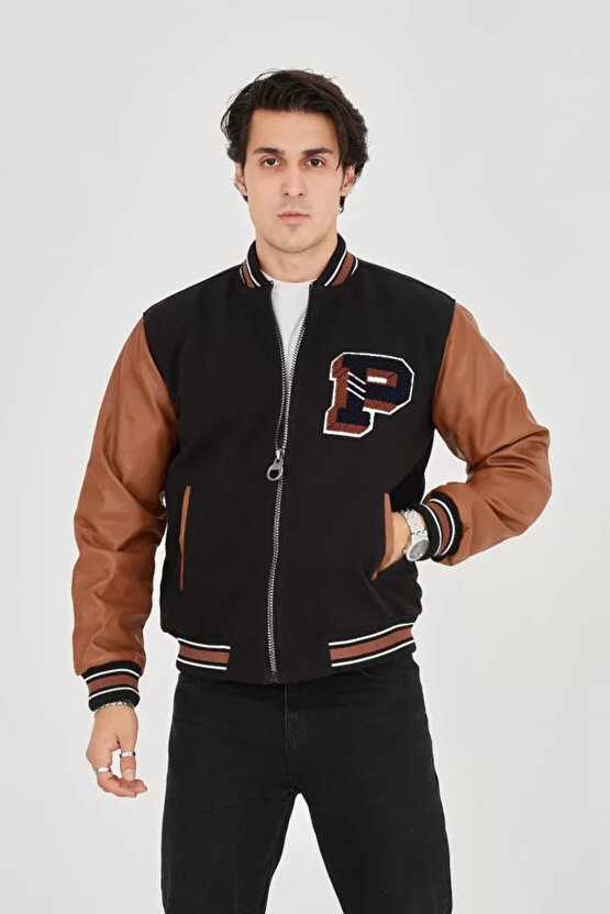 eyesof Erkek İçten Elyaf Ve Astarlı Kolları Suni Deri Ceket - Kahverengi