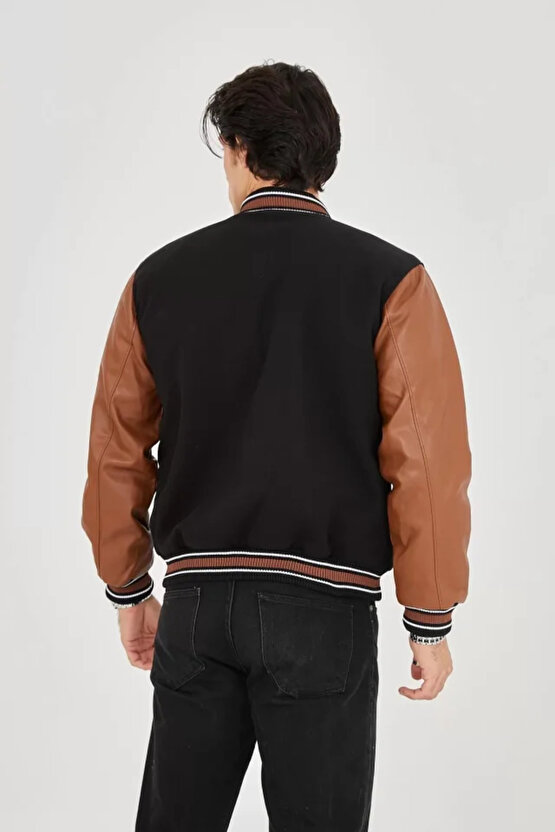 eyesof Erkek İçten Elyaf Ve Astarlı Kolları Suni Deri Ceket - Kahverengi