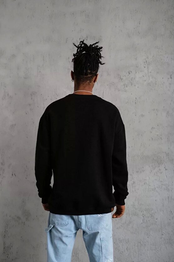 Kadın Düz Bisiklet Yaka Sweat - Siyah