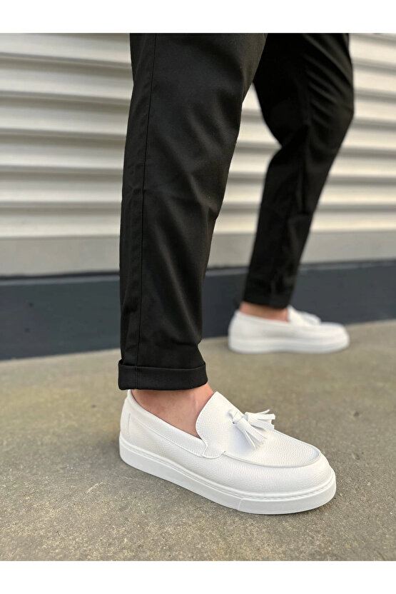 JY153 Bloom Bağcıksız Püsküllü Cilt Erkek Günlük Spor Klasik Ayakkabı CBT - Beyaz