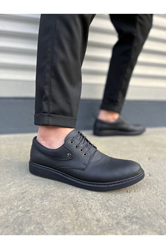 JY0610 Clasico Bağcıklı Cilt Erkek Günlük Klasik Ayakkabı CST - Mat Siyah