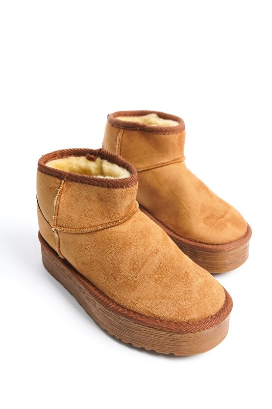 AMELIA Bağcıksız Düz ve Kalın Taban İçi Kürklü Kısa Süet Kadın Bot STT - Taba