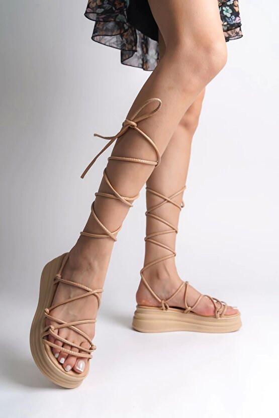 SAMANTHA Bilekten Bağlamalı Ortopedik Taban Kadın Terlik CTT - Ten