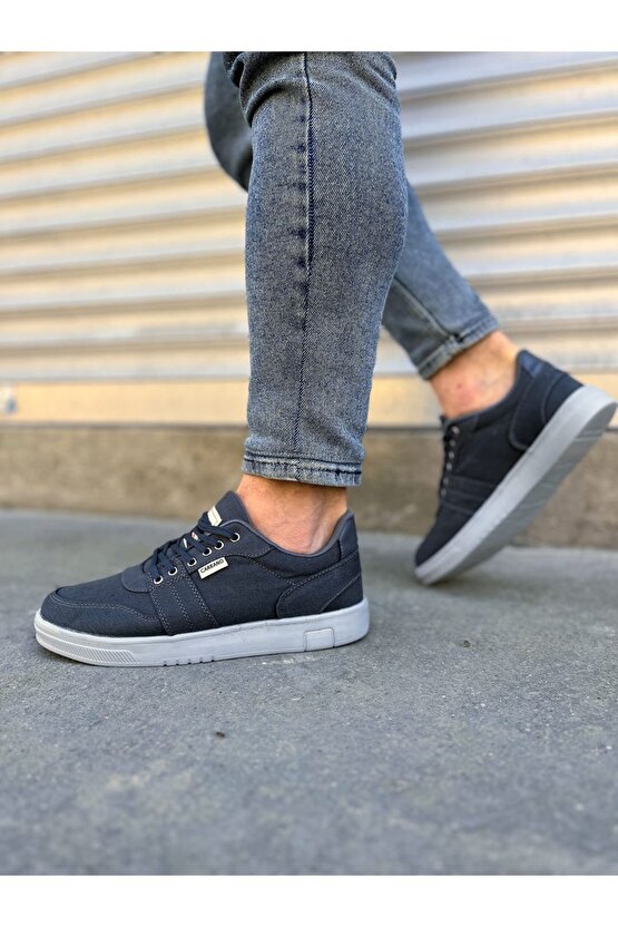 JY0118 REX Bağcıklı Keten Kumaş Erkek Günlük Sneaker Ayakkabı KGT - Füme