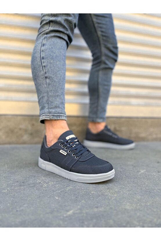 JY0118 REX Bağcıklı Keten Kumaş Erkek Günlük Sneaker Ayakkabı KGT - Füme